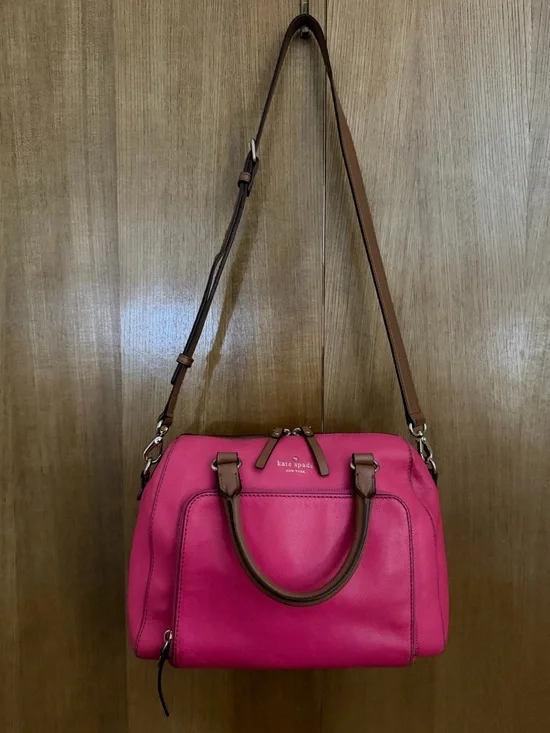Kate Spade Pink Leather Satchel Crossbody Bag Brown Top Handles - Picture 9 of 16